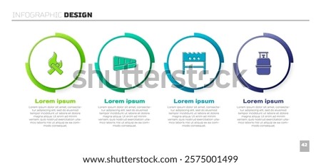 Set Campfire, Steak meat, BBQ brazier and Propane gas tank. Business infographic template. Vector