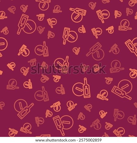 Brown line Medical digital thermometer for medical examination icon isolated seamless pattern on red background.  Vector