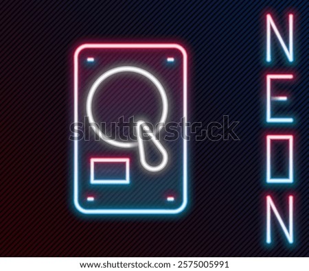 Glowing neon line Hard disk drive HDD icon isolated on black background. Colorful outline concept. Vector Illustration