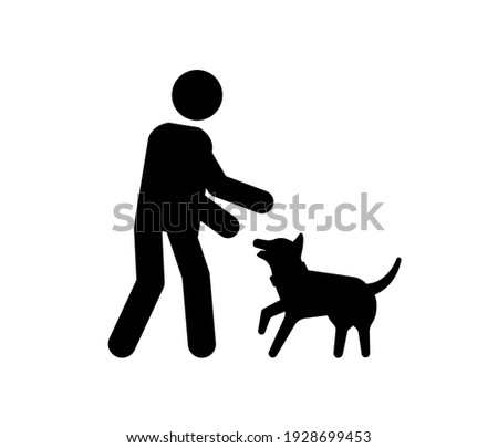 Man playing with dog vector icon.  Editable stroke. Symbol in Line Art Style for Design, Presentation, Website or Apps Elements, Logo. Pixel vector graphics - Vector