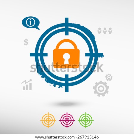 Vector lock icon on target icons background. Flat illustration.