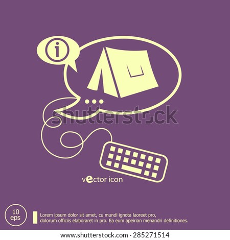 Camping tent symbol and keyboard design elements. Line icons for application development, web page coding and programming, creative process.