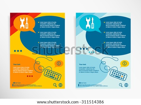 Wrench and screwdriver icon on chat speech bubbles. Modern flyer, brochure vector template.