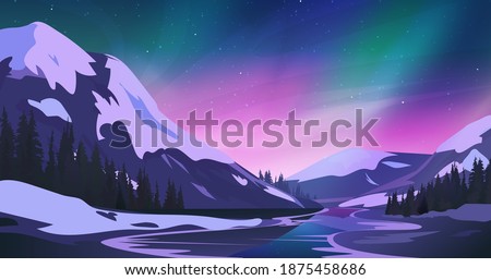 Northern lights against the mountains landscape.