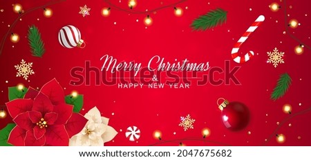 Similar – Image, Stock Photo Brightly shining poinsettia in a window of a night. Traditional decor of Christmas time with the view of a lighted balcony.