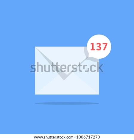 overflowing mailbox like white notification email. trend simple ui logotype graphic design isolated on blue background. concept of online talk or speak by messages or full mail box like correspondence