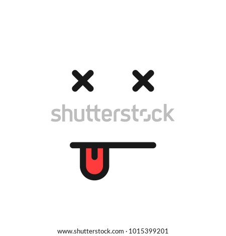 thin line dead emoji logo with tongue. concept of 404 error emoticon for internet or emogi with cross eyes. flat linear style trend modern logotype art graphic design isolated on white background