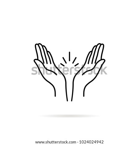 thin line prayer hands or applause. concept of clapping arms like command work and good evaluation or cool assessment. contour flat style minimal logotype graphic stroke art design isolated on white