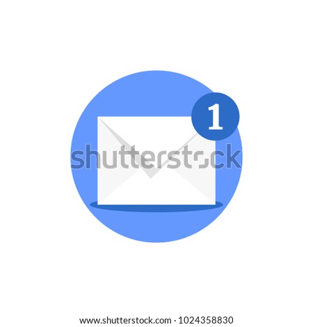 email receiving like online notification. flat simple cartoon style trend round e-mail logotype graphic design isolated on white background. concept of one notice or 1 check message for mobile app