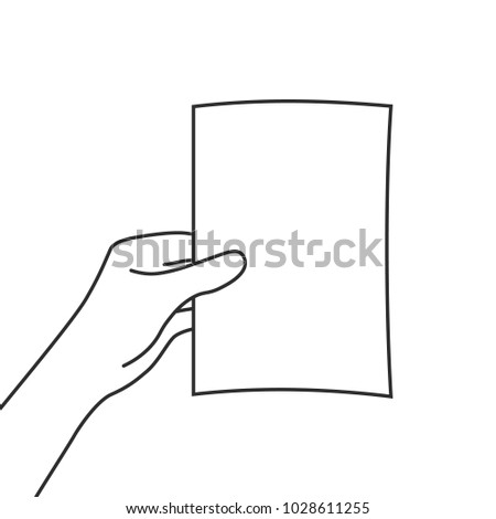 linear paper document in woman hand. contour style trend modern simple graphic thin line art design isolated on white. concept of person watching or showing portfolio or brochure or check list