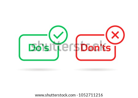 do's and don'ts red and green badge. simple flat linear trend modern info logotype graphic design isolated on white background. concept of rules of conduct for people like fail or incorrect decision