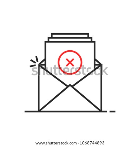 thin line rejection email logo. stroke flat trend unsubscribe logotype graphic art simple design isolated on white. concept of new message with dangerous content or mailbox with pile of checklist