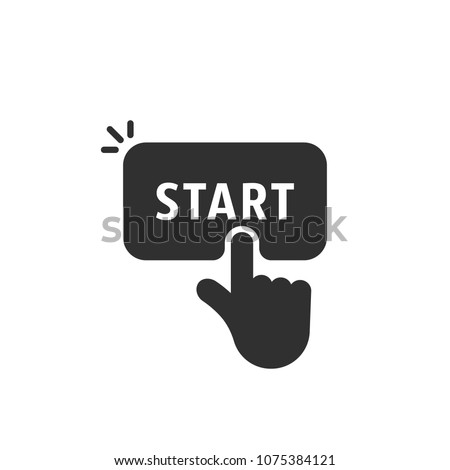 black start button like finger pushing. concept of fast launching a new business or beginning of work in office. simple flat style trend modern logotype graphic design isolated on white background