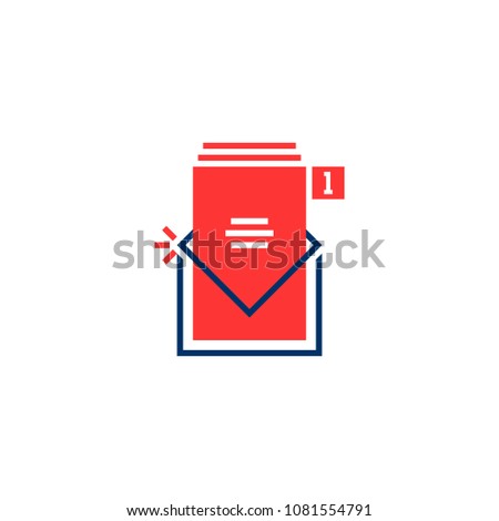 red and blue inbox notice logo. concept of unread full inbox like customer subscription or announcement. abstract trend modern flat simple postal logotype graphic art design element isolated on white