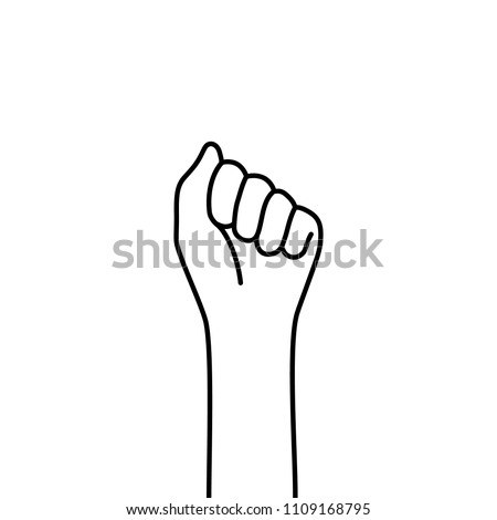 female thin line fist like protest. concept of courage or conquest like triumph and simple gesture. lineart flat contour trend grip logotype element graphic art design isolated on white background