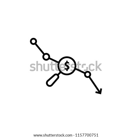 thin line cost down like lower price. concept of prediction recession in global international statistics. flat outline trend simple currency logotype art design infographic element isolated on white