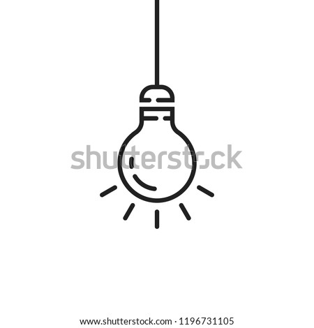 black hanging thin line bulb. flat lineart style trend modern minimal tip logotype graphic art design isolated on white background. concept of contour simplify label lightbulb like sudden decision