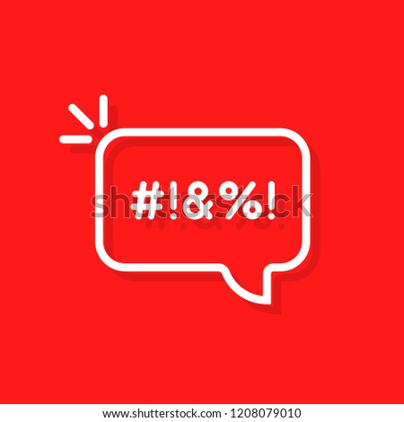 thin line swearing speech bubble. concept of explicitives like abstract sign eg hashtag and aggressive disagreement. flat stroke trendy modern lineart logotype art graphic design isolated on red Foto stock © 