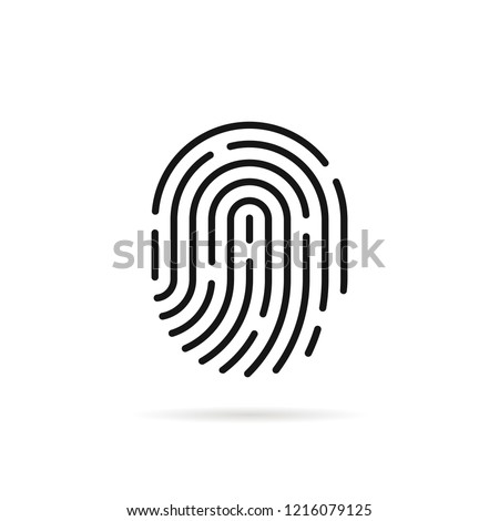 stroke fingerprint icon with shadow. flat linear simple trendy macro silhouette logotype graphic app art design isolated on white background. concept of identification sign like fingermark labyrinth