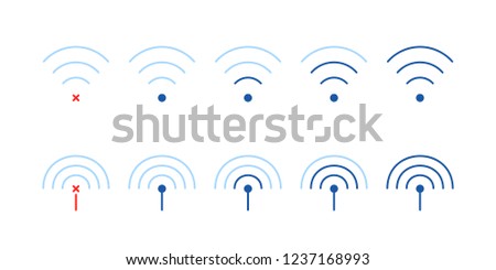 set of weak or strong wifi signal. flat stroke trend modern online and offline logotype graphic lineart art design isolated on white. concept of ui element for smartphone or tablet and wi-fi access