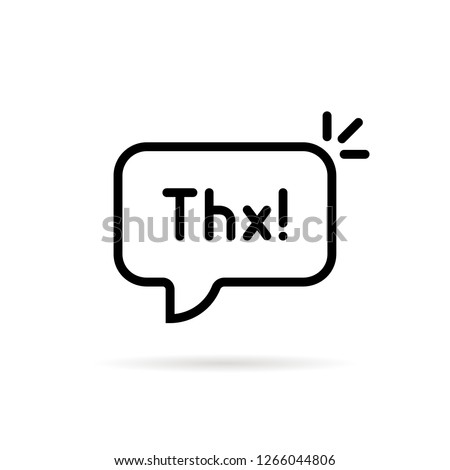 black linear thx speech bubble. flat stroke style trend modern simple logotype graphic art design element isolated on white. concept of thankfulness popup message for chatting or small talk badge