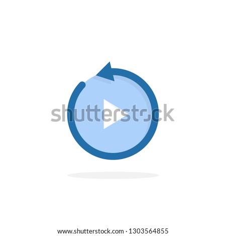 blue replay icon isolated on white. concept of repeating track or video clip like repeated listening music or watching movie. flat cartoon trend modern round recap logotype graphic design element