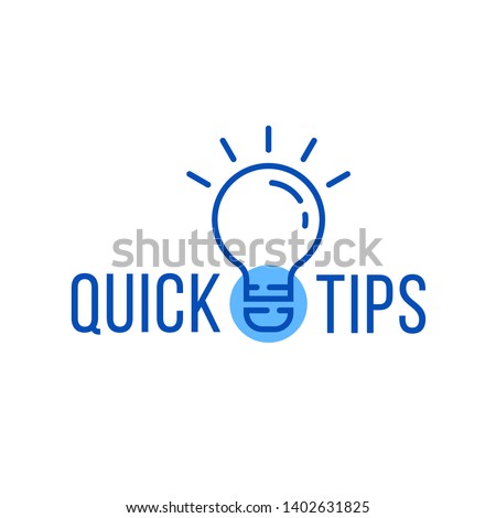 quick tips with blue thin line bulb. concept of message or label like new knowledge and study practice. flat linear minimal trend modern faqs logotype graphic art design isolated on white background