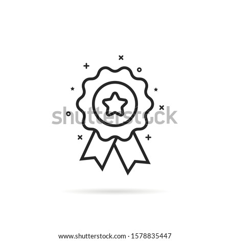 black thin line rosette icon with star. concept of challenge achive and success sign and high class product. flat stroke trend modern medal logotype graphic art design isolated on white background