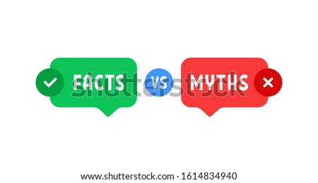 green and red bubbles with myths vs facts. concept of thorough fact-checking or easy compare evidence. flat cartoon style trend modern logotype graphic art design isolated on white background