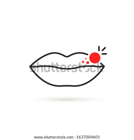 red rash on black thin line lips. concept of inflammation on face or allergic and infectious rash. flat linear style trend modern logotype graphic art design element isolated on white background