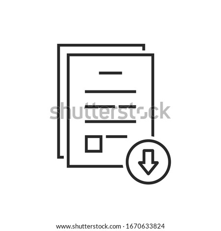 thin line download pdf file like doc upload. flat linear trend modern stroke logotype graphic lineart design isolated on white background. concept of easy and fast text file load and document transfer