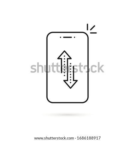 thin line fast easy file transfer with phone. concept of secure media files or info back up and money transaction or remittance. flat linear graphic lineart design element isolated on white background
