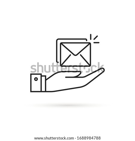 black hand like thin line inbox icon. flat stroke style trend modern logotype graphic lineart art design isolated on white background. concept of you've got mail and full inbox or mailbox symbol