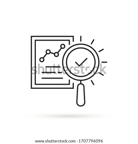 forecasting icon like legal compliance. flat thin stroke trend analitics or assesment logotype graphic design isolated on white. concept of search focus in statement and examine or performance success