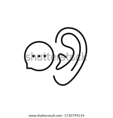 black linear bubble with ear like whisper. concept of easy rumors spread and impact on the listener. flat stroke style trend modern lineart logotype graphic art design isolated on white background