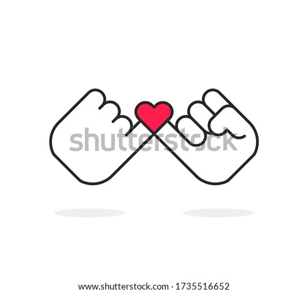 swear or pinky promise icon with heart. concept of trust or friendship with little finger. stroke style trend modern simple logotype graphic lineart art design isolated on white background