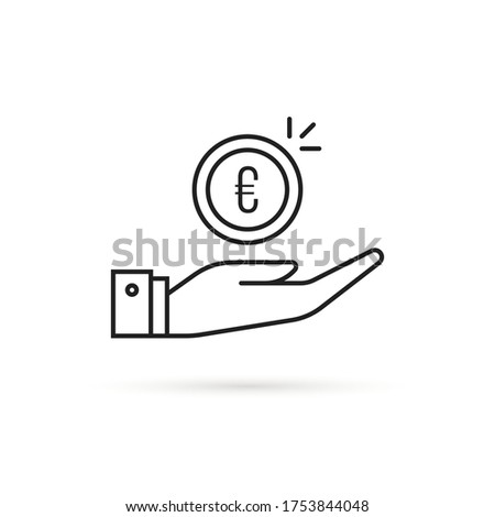 linear simple hand holding euro coin. stroke style trend modern minimal wealth logotype graphic lineart art design isolated on white background. concept of earnings or benefit and outcome budget