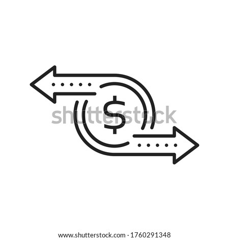 cash flow like simple thin line money icon. flat stroke trend modern black coin logotype graphic linear design illustration isolated on white. concept of recurring payment or instant p2p currency swap