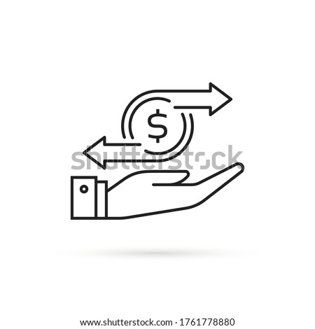 thin line cashflow or money transfer icon. concept of recurring payment and subscription or instant p2p currency swap. stroke black coin logotype graphic linear design illustration isolated on white