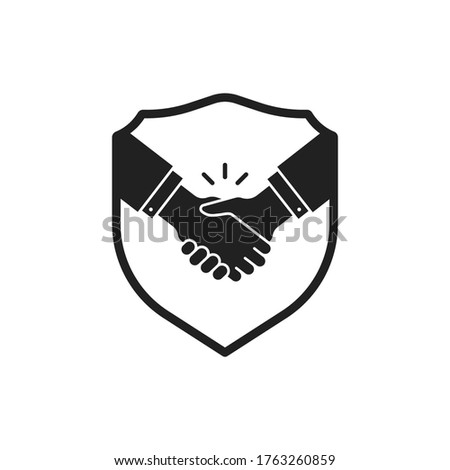 secure deal with handshake and shield. flat simple style trend modern shakehand logotype graphic design element isolated on white background. concept of privacy gesture or communication with investor