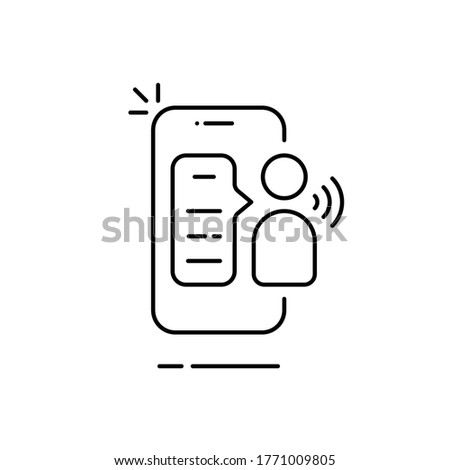 thin line influencer icon with phone. stroke trend modern simple linear engagement speech bubble logotype graphic design illustration isolated on white. concept of web business campaign and audiobook