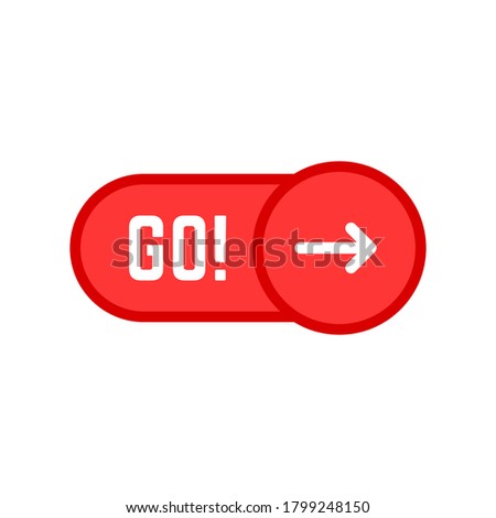 simple red go icon like call to action. concept of choice of direction or direction badge. abstract flat style trend modern move or way logotype graphic web design element isolated on white background