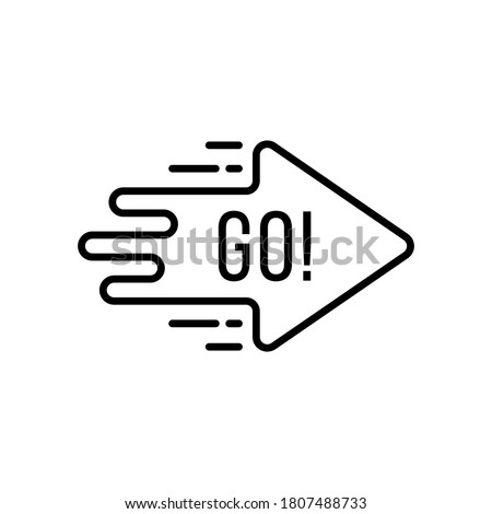 thin line simple arrow with go action. abstract linear style trend modern move or way logotype graphic design element isolated on white background. concept of choice of direction or direction badge