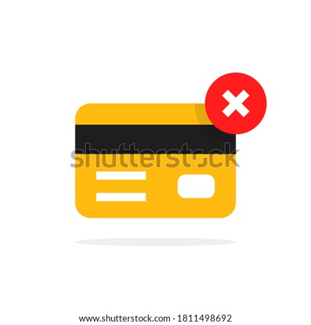 payment cancel with yellow credit card. flat simple style trend modern logotype graphic design element isolated on white background. concept of client in blacklist symbol or e-commerce retail badge