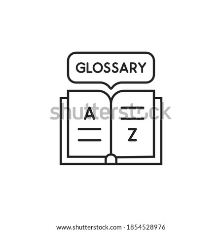 thin line glossary logo like grammar book. concept of text thesaurus with a to z letters and school educate. linear simple modern lineart storytelling logotype graphic design element isolated on white