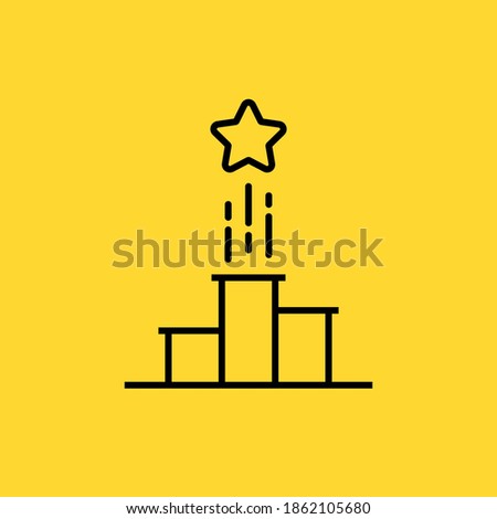 thin line winner podium like challenge. flat lineart style modern win logotype graphic art design isolated on yellow background. concept of triumph sign or symbol and abstract stairs or staircase