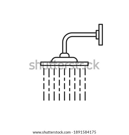 thin line overhead shower black icon. stroke style trend modern logotype element graphic lineart art design isolated on white background. concept of not economical water consumption and falling drip
