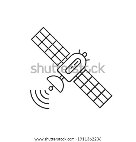 thin line satellite icon like global internet. concept of global finance trade business and artificial earth sputnik. linear trend modern satelite logotype graphic lineart art design isolated on white