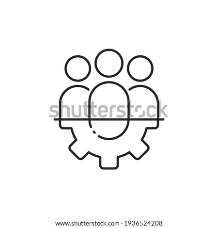 black thin line joint development with gearwheel. linear trend modern abstract logotype graphic stroke art design isolated on white background. concept of skill or professional opportunity or research