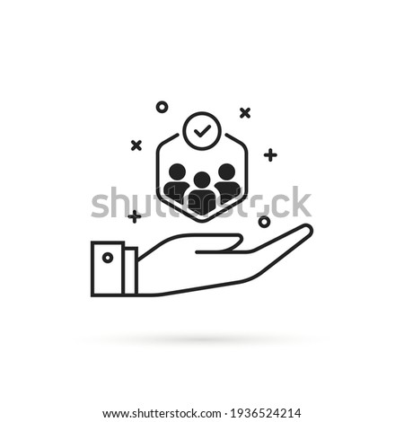 community or relationship like family care icon. human resource outline logotype stroke pictogram design. concept of individual people choice good feedback and team narrow control or search talent
